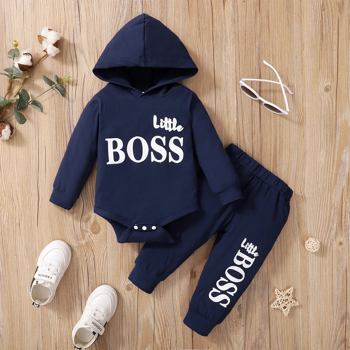 0-24 Months Baby Boy Set Hooded Letter Top+Long sleeved Two-piece Set, Baby boy Spring and Autumn Sports Style Set