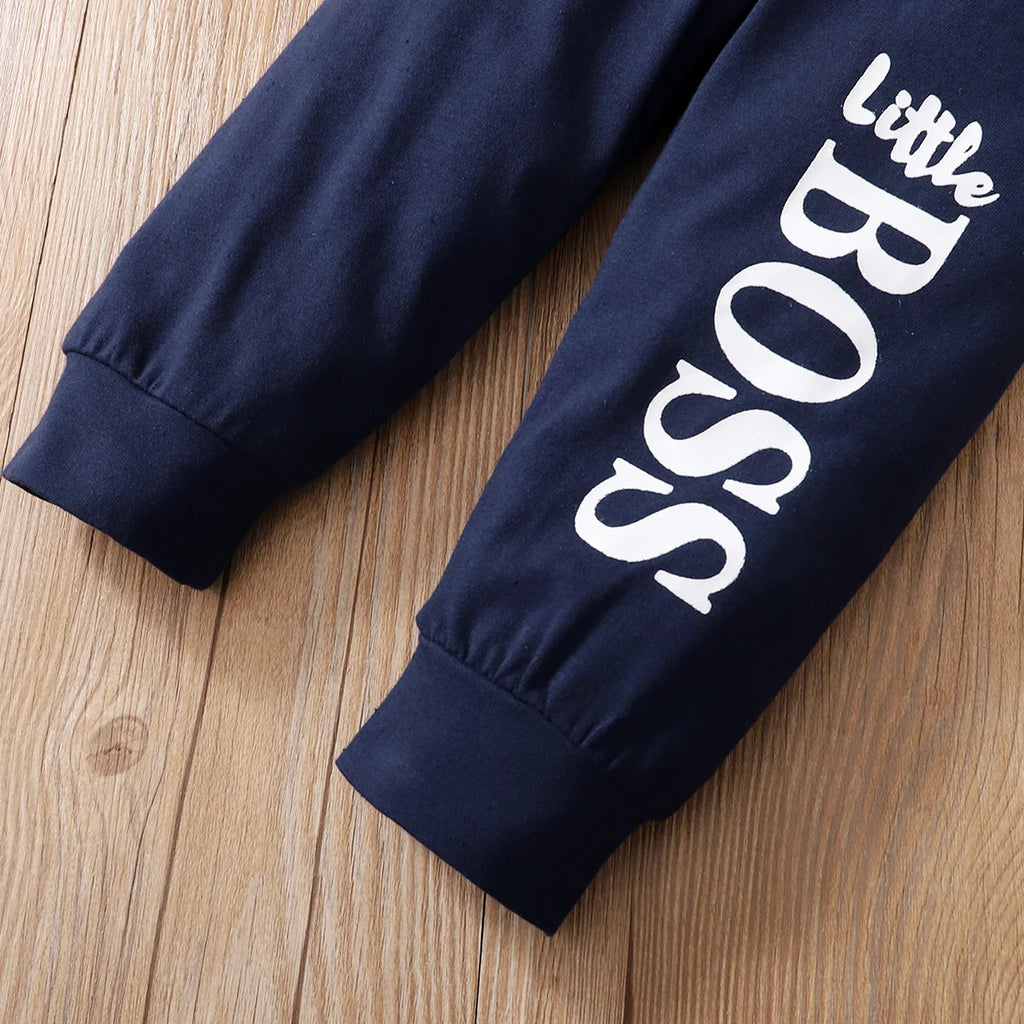 0-24 Months Baby Boy Set Hooded Letter Top+Long sleeved Two-piece Set, Baby boy Spring and Autumn Sports Style Set