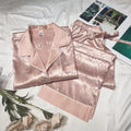 Chic Ice Silk Pajama Set - Long Sleeve Lace Casual Wear