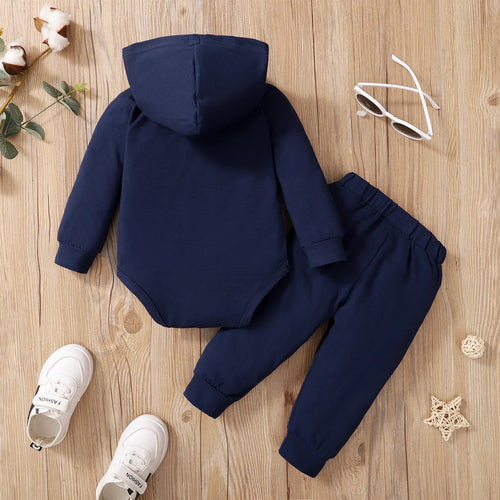 0-24 Months Baby Boy Set Hooded Letter Top+Long sleeved Two-piece Set, Baby boy Spring and Autumn Sports Style Set